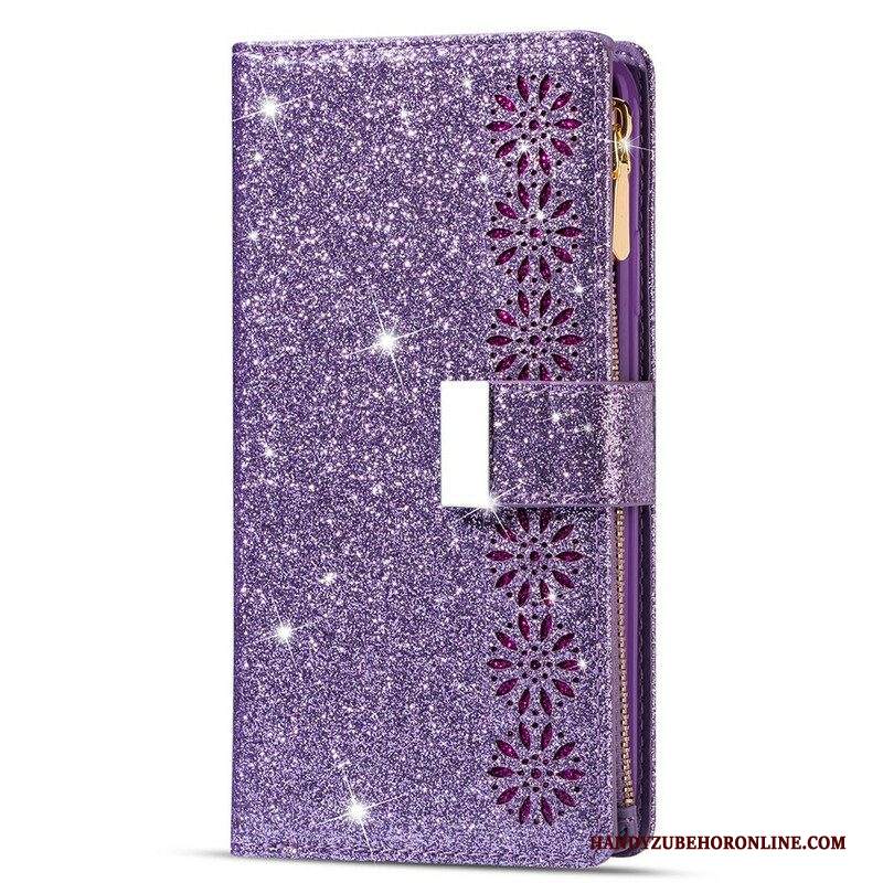 Custodia in pelle Samsung Galaxy A42 5G Portafoglio Portafoglio Con Zip In Paillettes