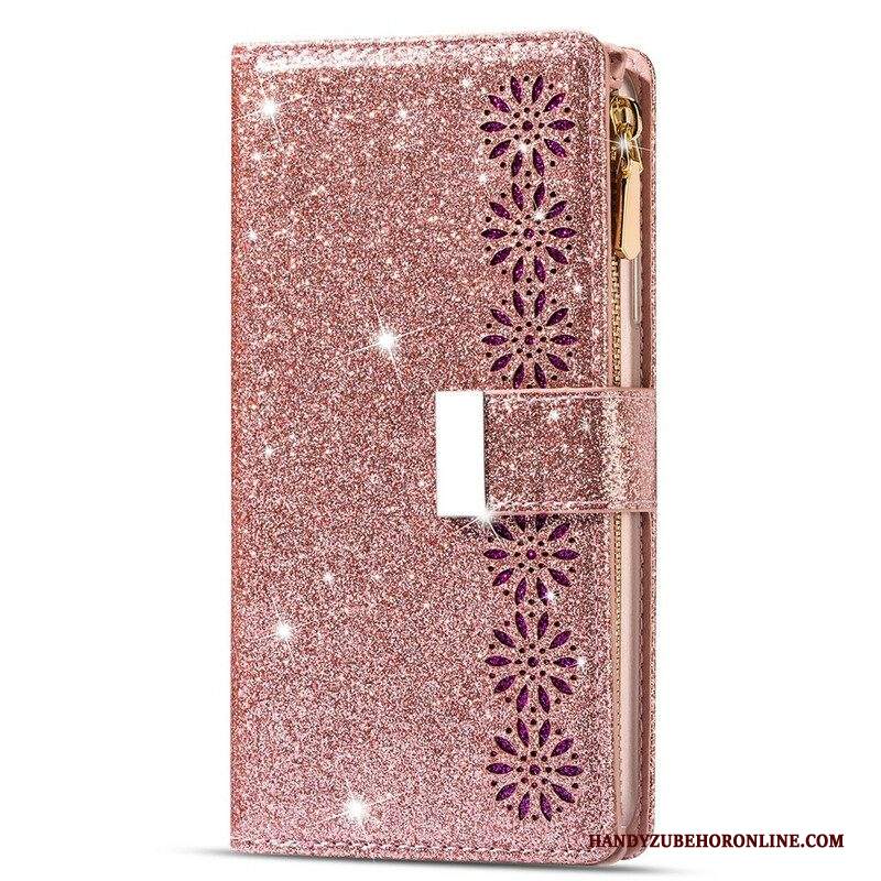 Custodia in pelle Samsung Galaxy A42 5G Portafoglio Portafoglio Con Zip In Paillettes