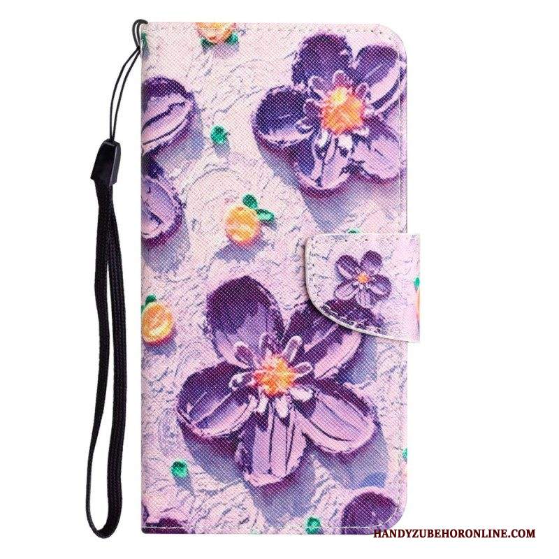 Custodia in pelle Samsung Galaxy A53 5G Cinturino Fiori