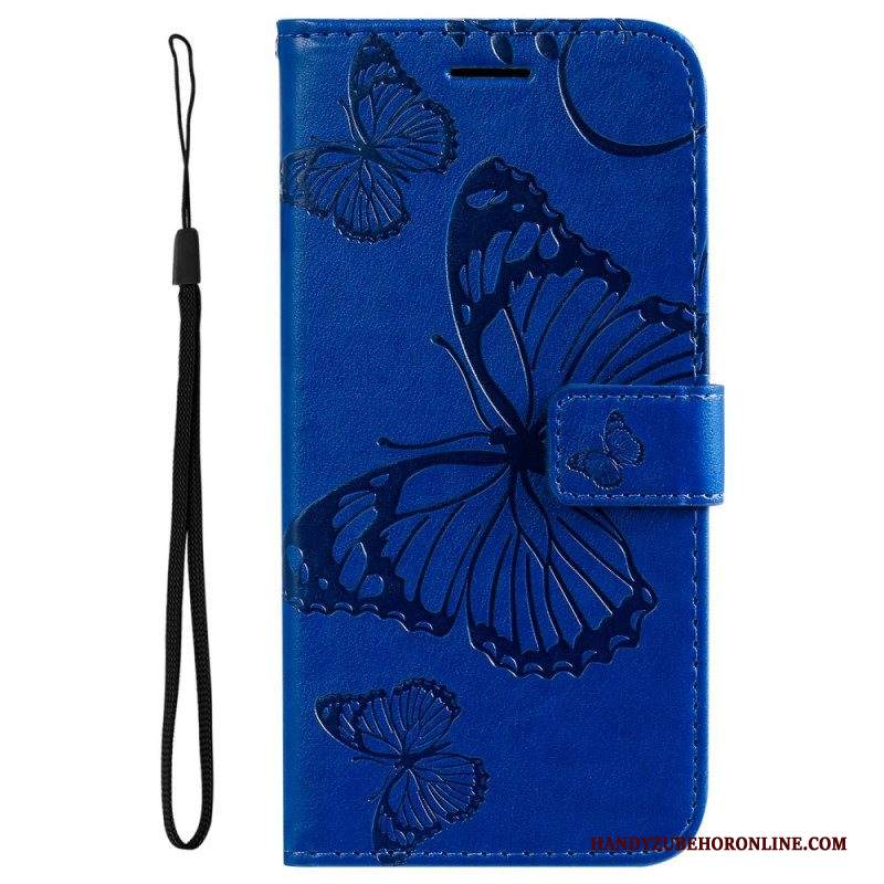 Custodia in pelle Samsung Galaxy A53 5G Farfalle Con Cinturino Gigante