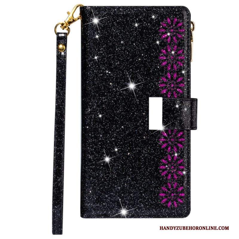 Custodia in pelle Samsung Galaxy A53 5G Portafoglio Portafoglio Con Zip In Paillettes