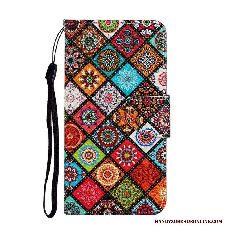 Custodia in pelle Samsung Galaxy A54 5G Patchwork Con Cordino