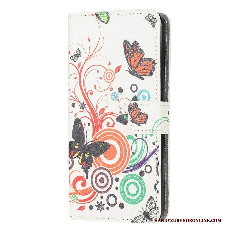 Custodia in pelle Samsung Galaxy M12 / A12 Farfalle E Fiori