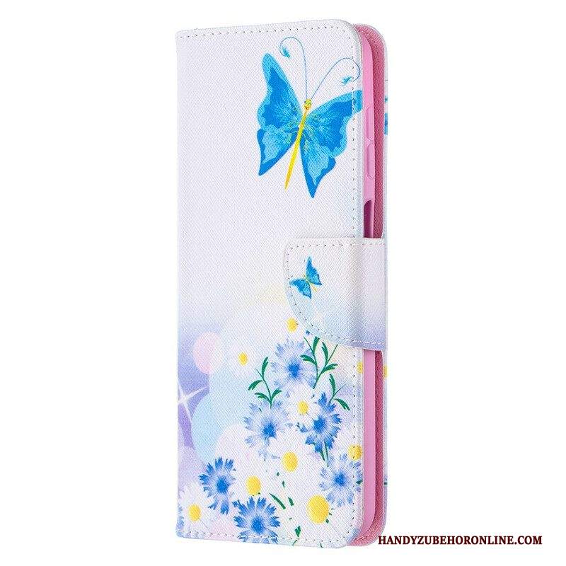 Custodia in pelle Samsung Galaxy M12 / A12 Farfalle E Fiori Dipinti