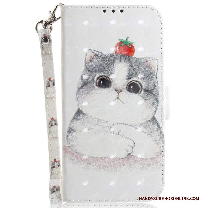 Custodia in pelle Samsung Galaxy M13 Gatto Con Cordino