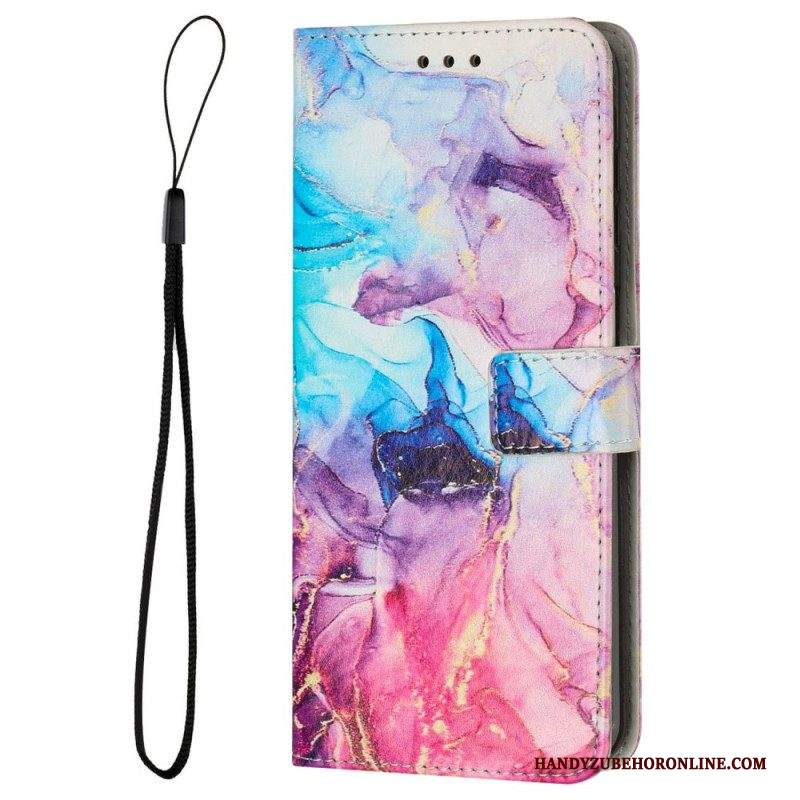 Custodia in pelle Samsung Galaxy M13 Marmo Con Cordino