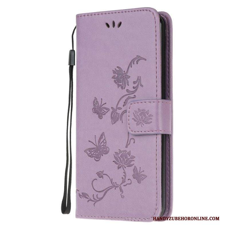 Custodia in pelle Samsung Galaxy M32 Cinturino Fiori