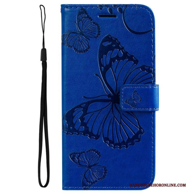 Custodia in pelle Samsung Galaxy M32 Farfalle Con Cinturino Gigante