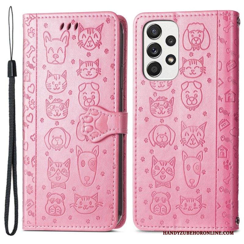 Custodia in pelle Samsung Galaxy M53 5G Animali Animati