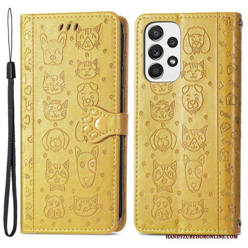 Custodia in pelle Samsung Galaxy M53 5G Animali Animati