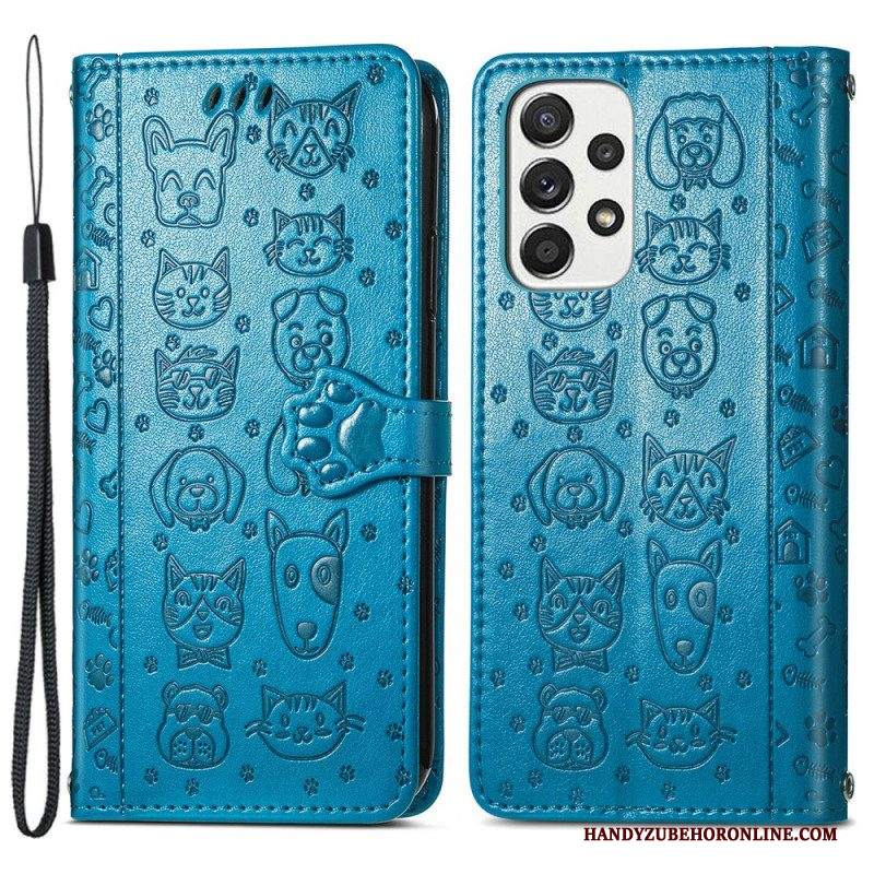 Custodia in pelle Samsung Galaxy M53 5G Animali Animati