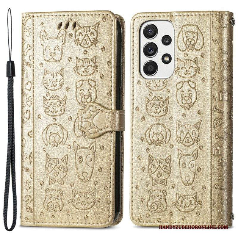 Custodia in pelle Samsung Galaxy M53 5G Animali Animati