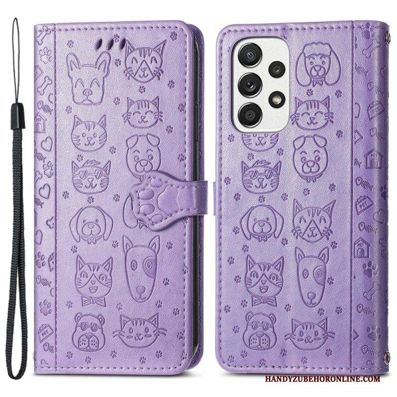 Custodia in pelle Samsung Galaxy M53 5G Animali Animati