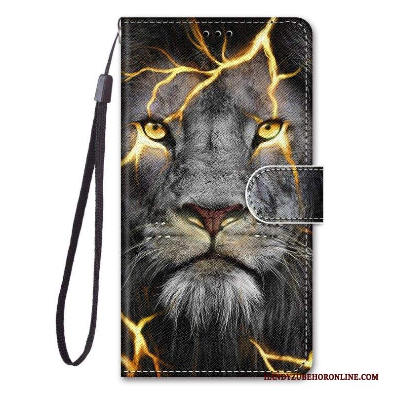 Custodia in pelle Samsung Galaxy M53 5G Felino In Fiamme Con Cinturino