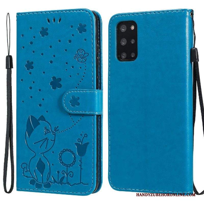 Custodia in pelle Samsung Galaxy S20 Plus / S20 Plus 5G Gatto E Ape Con Cordino