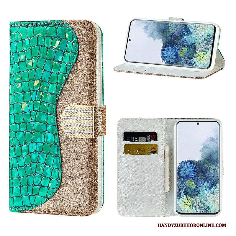 Custodia in pelle Samsung Galaxy S21 5G Diamanti Coccodrillo