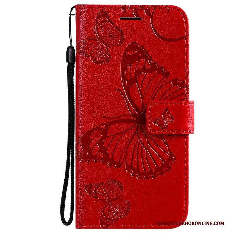 Custodia in pelle Samsung Galaxy S21 FE Farfalle Con Cinturino Gigante