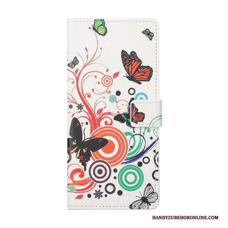 Custodia in pelle Samsung Galaxy S21 FE Farfalle E Fiori