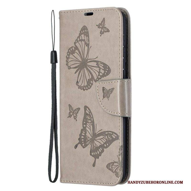 Custodia in pelle Samsung Galaxy S21 Plus 5G Folio Cover Farfalle E Lembo Obliquo