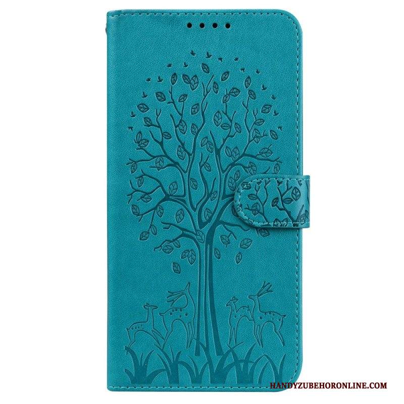 Custodia in pelle Samsung Galaxy S22 5G Albero E Cervo