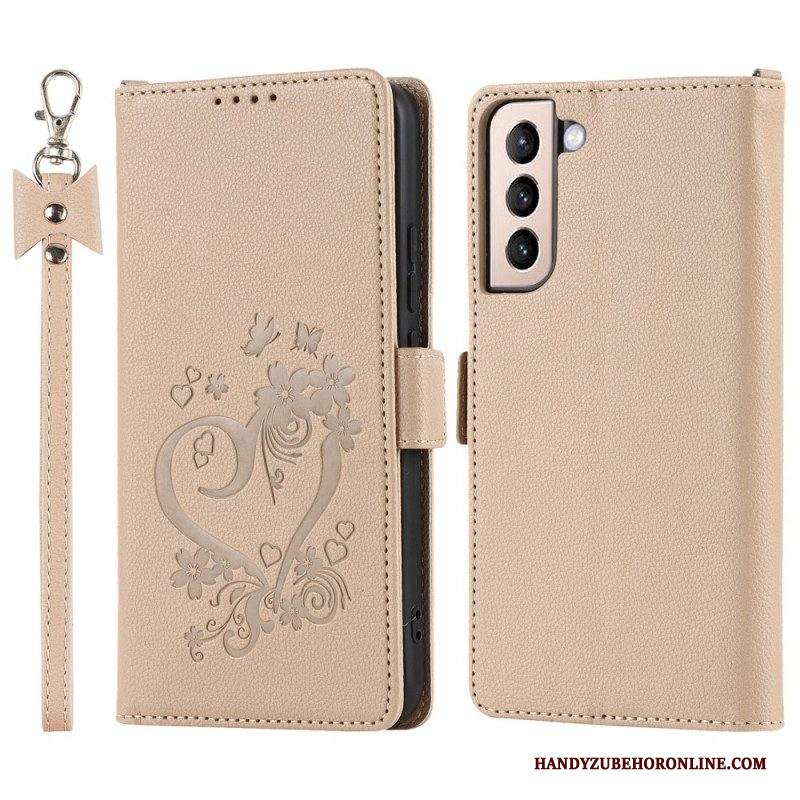 Custodia in pelle Samsung Galaxy S22 5G Cuore Con Cordino