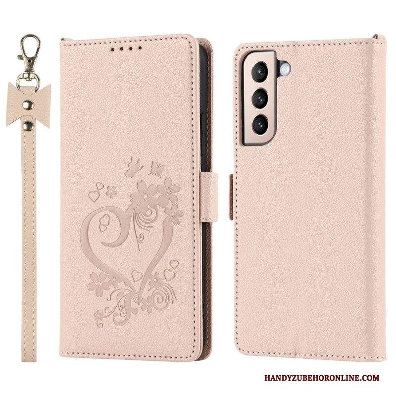 Custodia in pelle Samsung Galaxy S22 5G Cuore Con Cordino