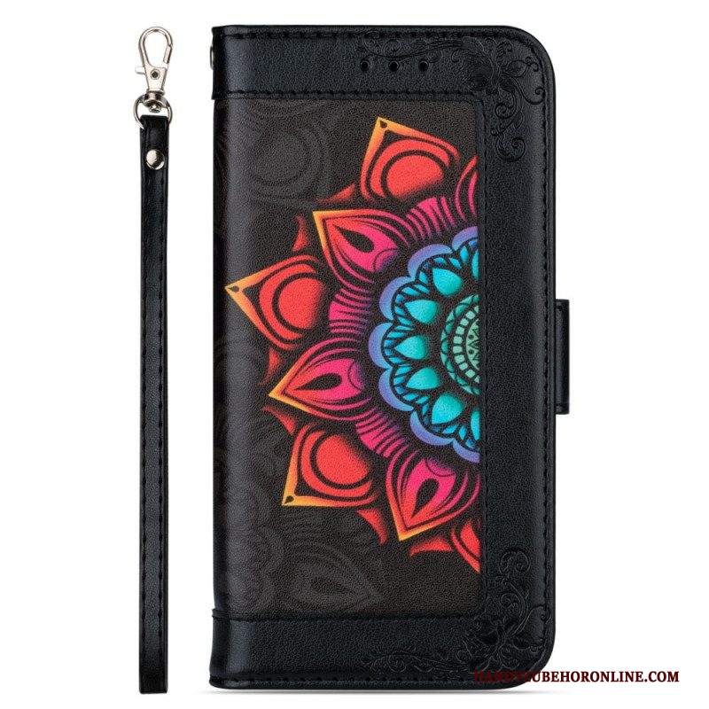 Custodia in pelle Samsung Galaxy S22 5G Decorazione Mandala Strappy