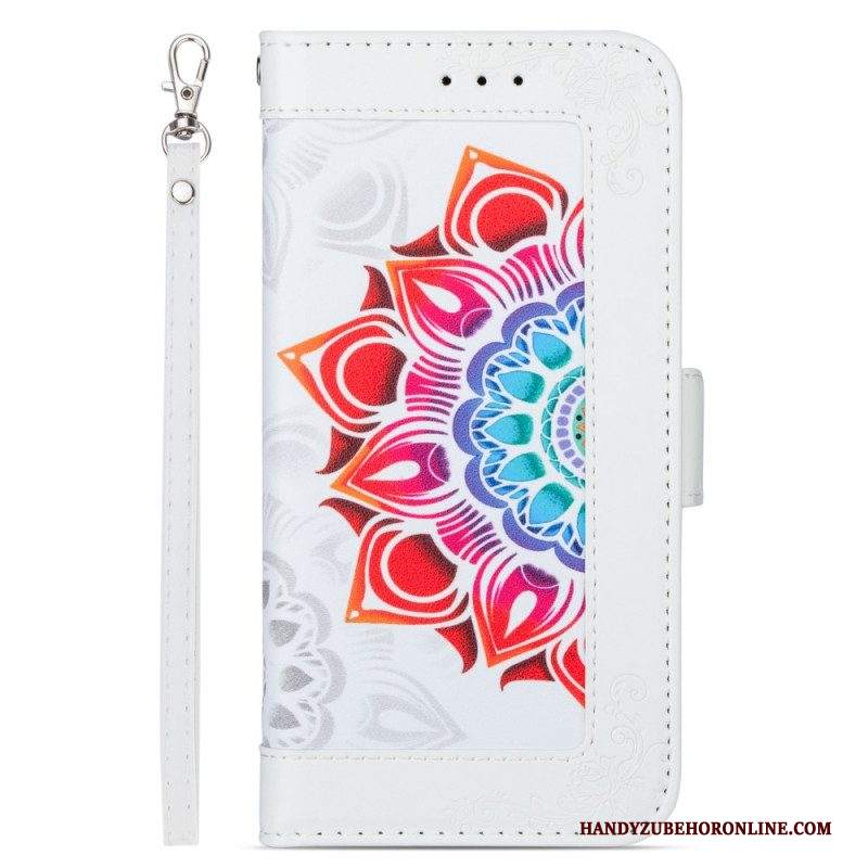 Custodia in pelle Samsung Galaxy S22 5G Decorazione Mandala Strappy