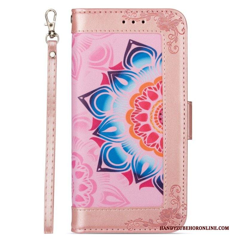 Custodia in pelle Samsung Galaxy S22 5G Decorazione Mandala Strappy