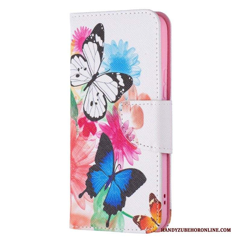 Custodia in pelle Samsung Galaxy S22 5G Farfalle E Fiori Dipinti