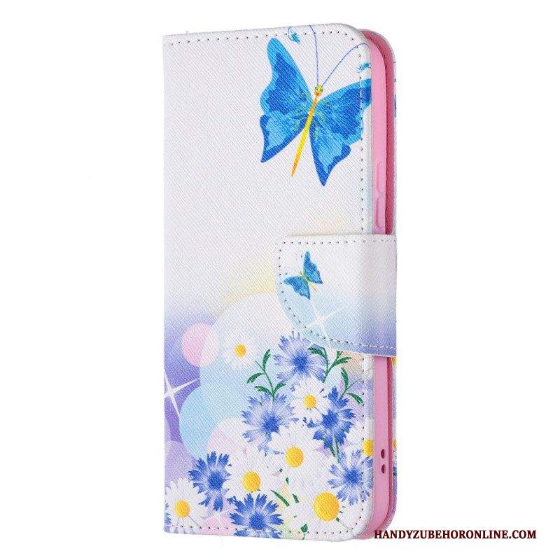 Custodia in pelle Samsung Galaxy S22 5G Farfalle E Fiori Dipinti