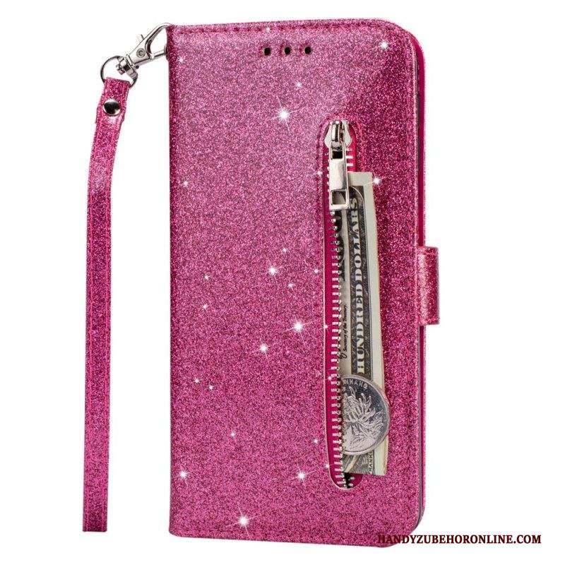 Custodia in pelle Samsung Galaxy S22 5G Portamonete Glitterato