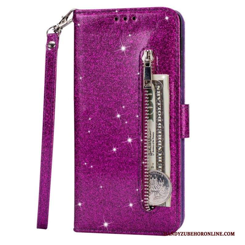 Custodia in pelle Samsung Galaxy S22 5G Portamonete Glitterato