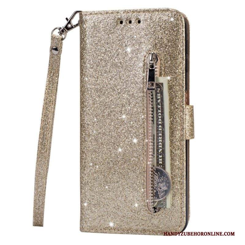 Custodia in pelle Samsung Galaxy S22 5G Portamonete Glitterato