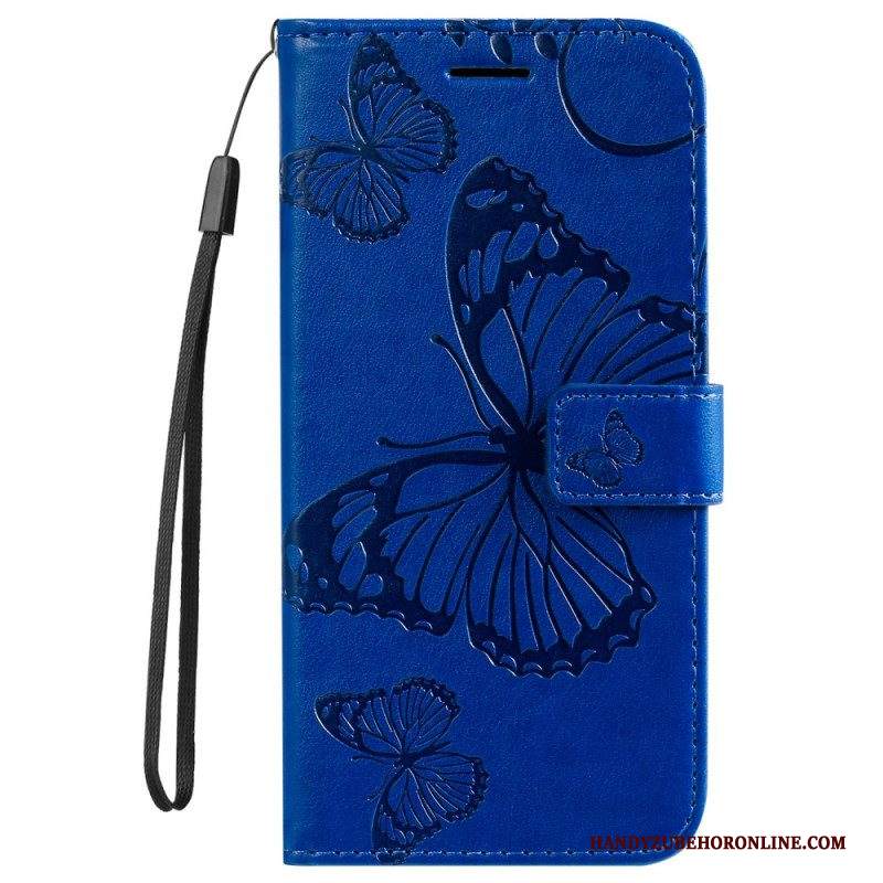 Custodia in pelle Samsung Galaxy S22 Plus 5G Farfalle Con Cinturino Gigante