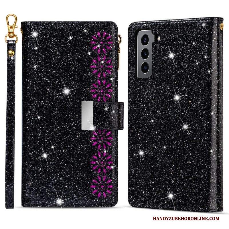 Custodia in pelle Samsung Galaxy S22 Plus 5G Portafoglio Portafoglio Con Zip In Paillettes