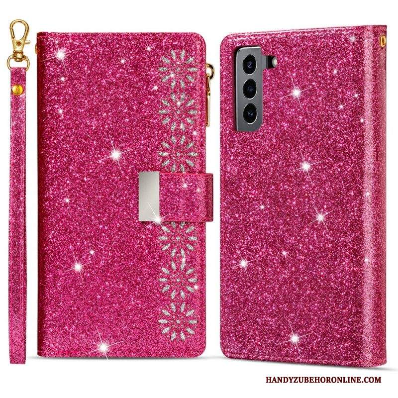 Custodia in pelle Samsung Galaxy S22 Plus 5G Portafoglio Portafoglio Con Zip In Paillettes