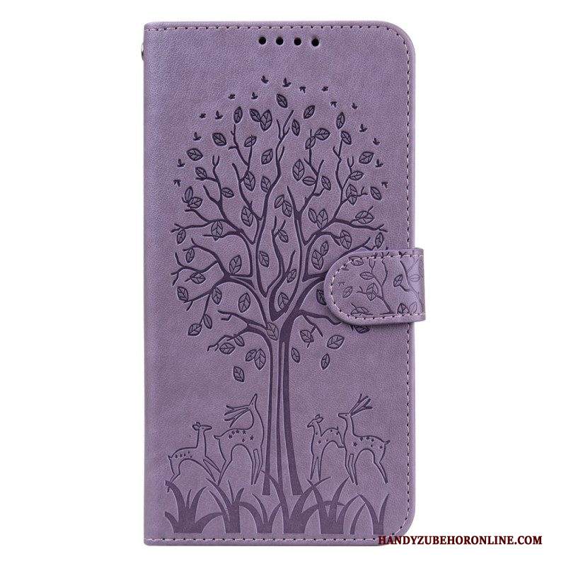 Custodia in pelle Samsung Galaxy S22 Ultra 5G Albero E Cervo