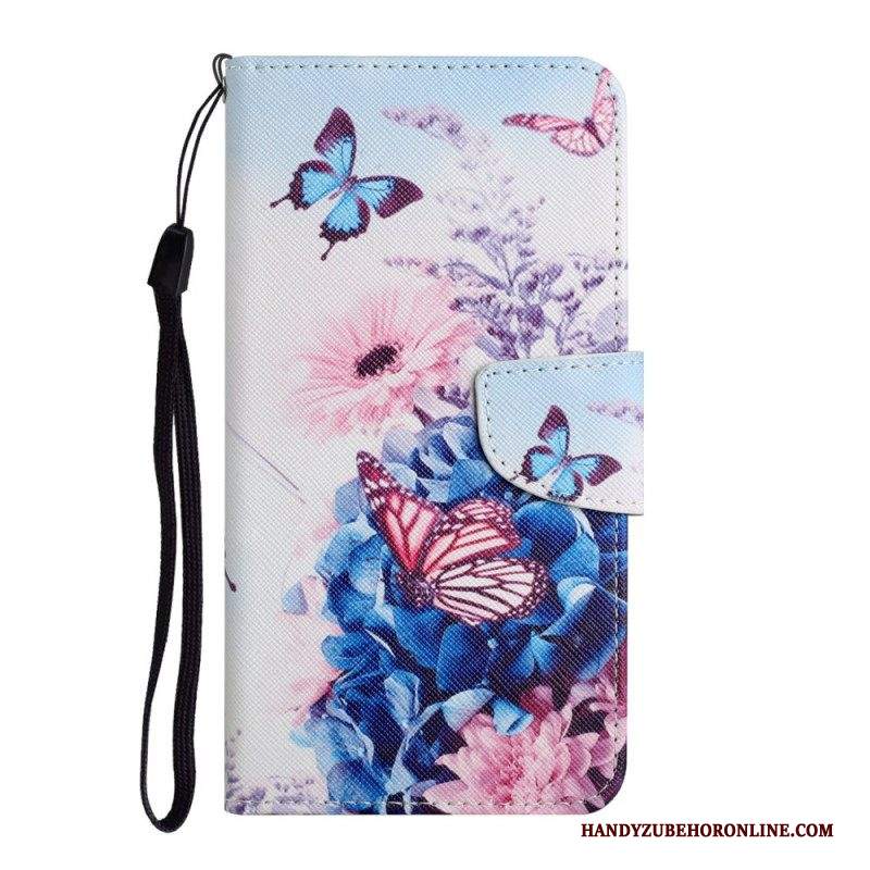 Custodia in pelle Samsung Galaxy S22 Ultra 5G Bouquet Di Fiori E Farfalle