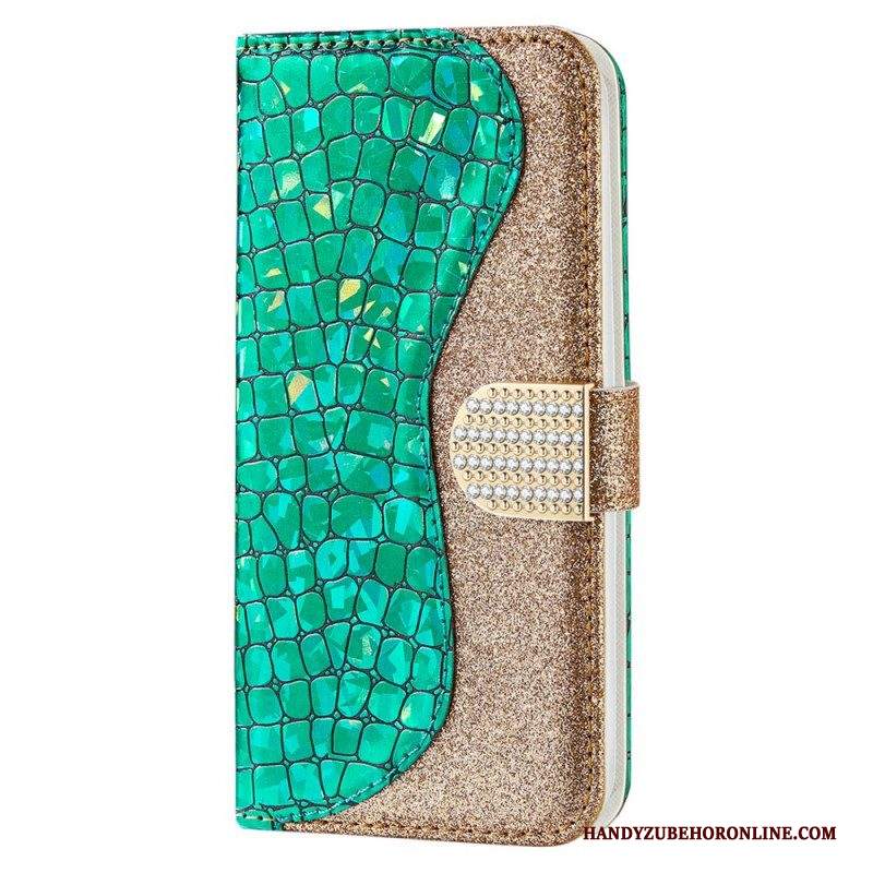 Custodia in pelle Samsung Galaxy S22 Ultra 5G Diamanti Coccodrillo