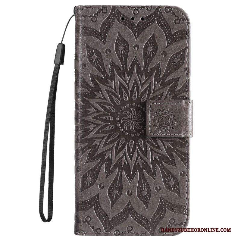 Custodia in pelle Samsung Galaxy S23 5G Mandala Sole Con Cordino