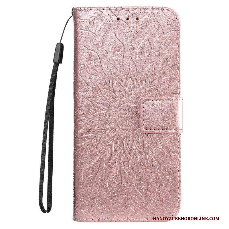 Custodia in pelle Samsung Galaxy S23 5G Mandala Sole Con Cordino