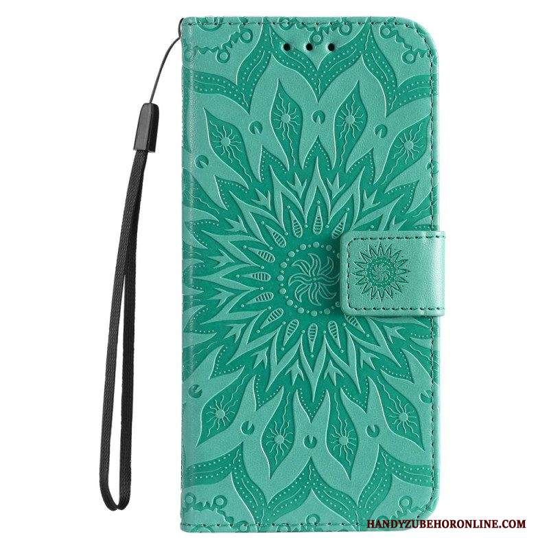 Custodia in pelle Samsung Galaxy S23 5G Mandala Sole Con Cordino