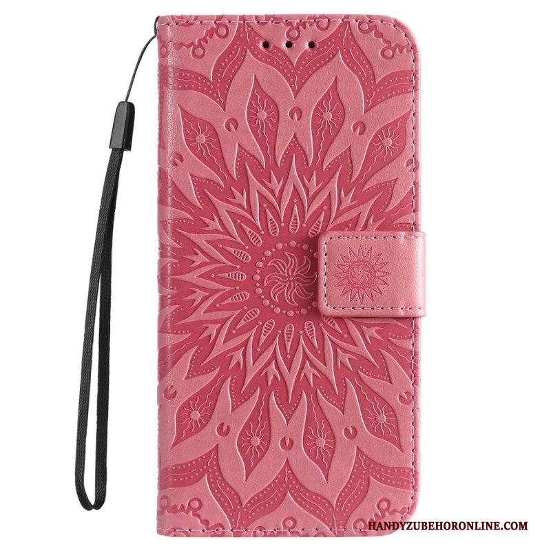 Custodia in pelle Samsung Galaxy S23 5G Mandala Sole Con Cordino