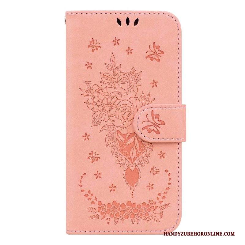 Custodia in pelle Samsung Galaxy S23 5G Strappy Rose E Farfalle