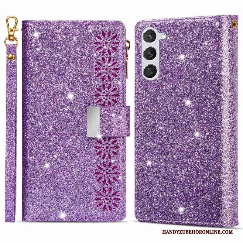 Custodia in pelle Samsung Galaxy S23 Plus 5G Portafoglio Portafoglio Con Paillettes