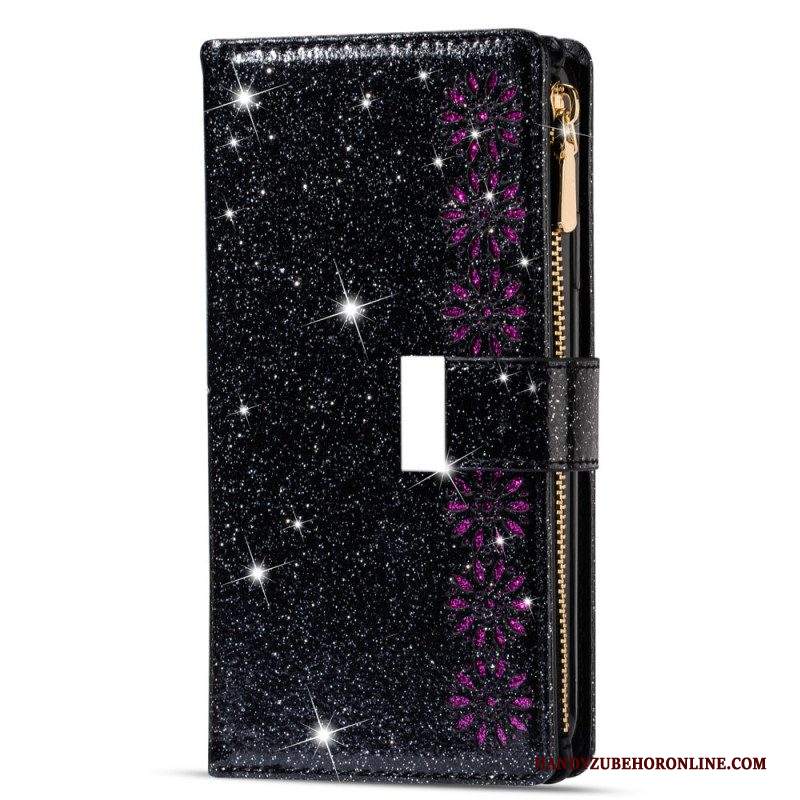 Custodia in pelle Samsung Galaxy Z Fold 3 5G Portafoglio Portafoglio Con Zip In Paillettes