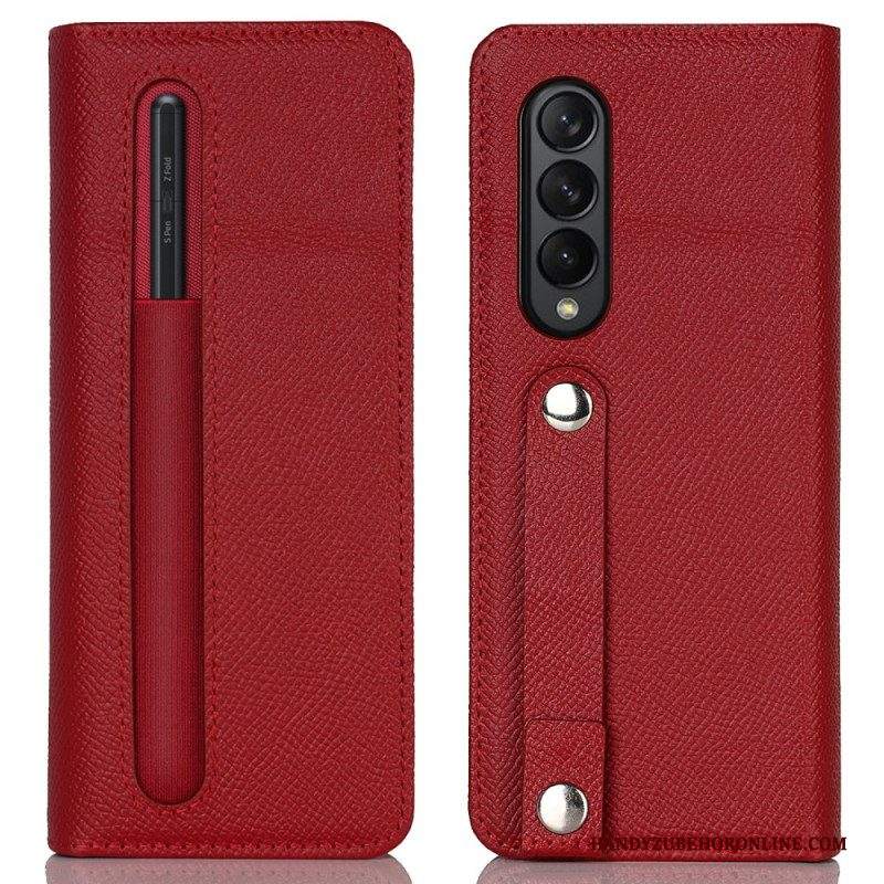 Custodia in pelle Samsung Galaxy Z Fold 3 5G Portapenne E Cinturino In Vera Pelle