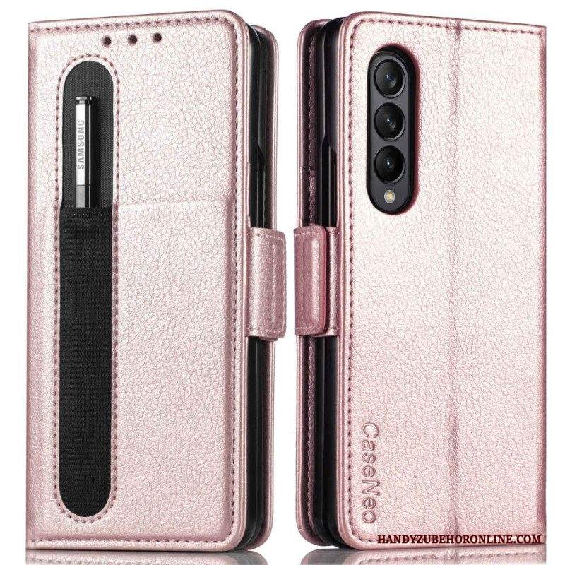 Custodia in pelle Samsung Galaxy Z Fold 4 Caseneo Slot Per Penna Litchi In Ecopelle