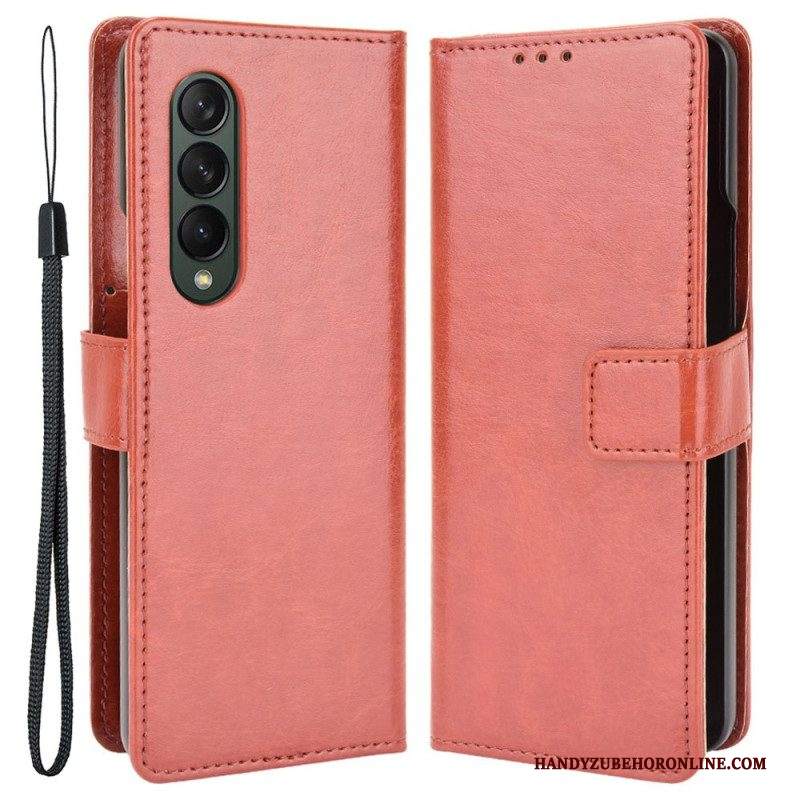 Custodia in pelle Samsung Galaxy Z Fold 4 Classica Ecopelle Liscia Con Cinghie